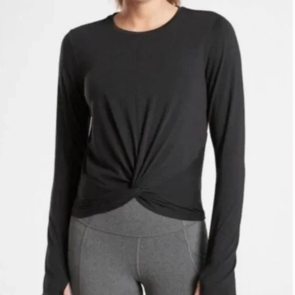 Athleta Essence Twist Front Long Sleeve T-Shirt Black Size XXS - Picture 2 of 7